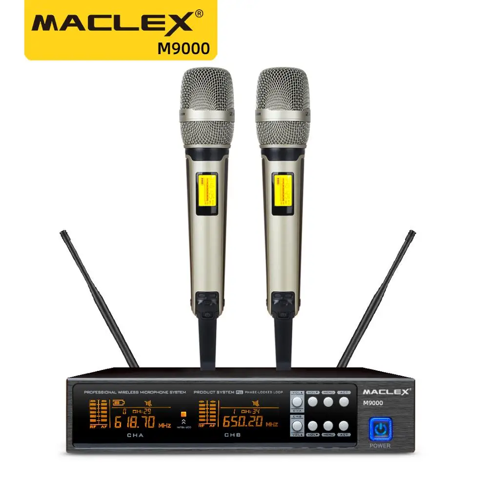 Профессиональная Беспроводная микрофонная система Maclex 2 канала ручных для