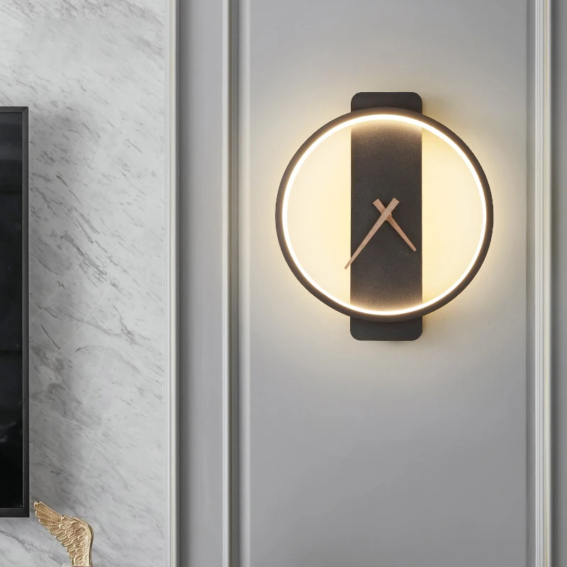Дешево Настенные светодиодные лампы в скандинавском стиле, художественный дизайнерский Настенный Бра с часами, креативный фон для коридора, спаль...