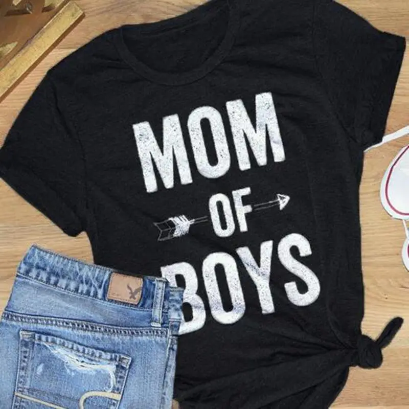 Женская футболка с принтом MOM OF BOYS летняя повседневная свободная короткими