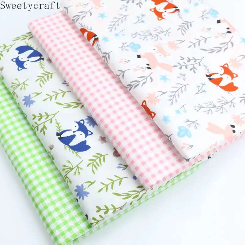 С мультипликационным принтом Лиса лист печатных саржа хлопковая наполовину для