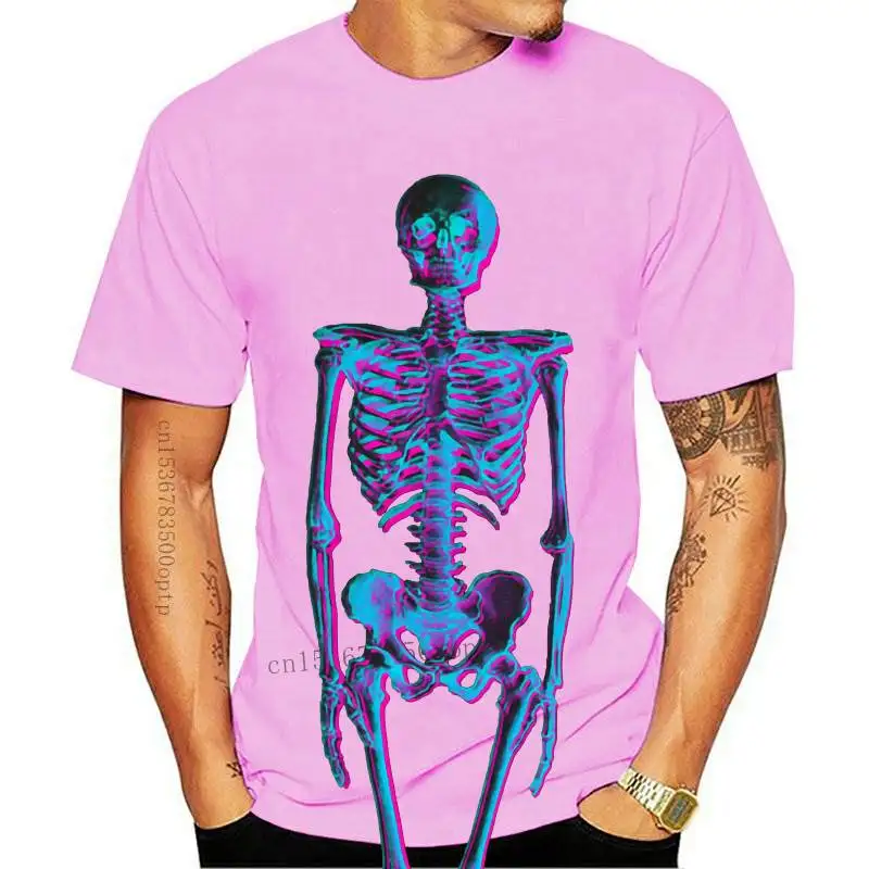 

New Casual T Shirt Dissection Ostern Day Crewneck 100% Cotton Sweatshirts Men Top T-shirts 3D Skeleton Anaglyph Stereoscopic Eff