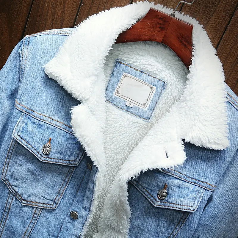 

Dropshipping Streetwear Men Jacket And Coat Warm Fleece Denim Jacket 2020 Winter Fashion Mens Jean Jacket Outwear Male Plus Size