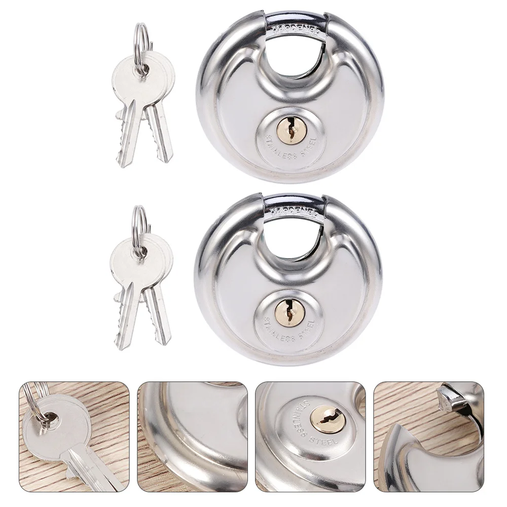 

2 Sets Stainless Steel Discus Lock Anti-theft Padlock for Sheds Garages Fence