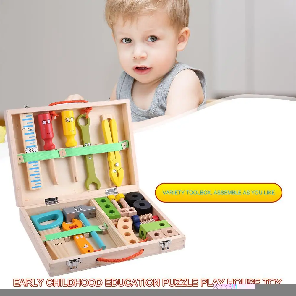 

Baby Wooden Toy Toolbox Children's Wooden Repair Tool Set Multifunctional Puzzle Toy Portable Repair Tool Box Educational Toy