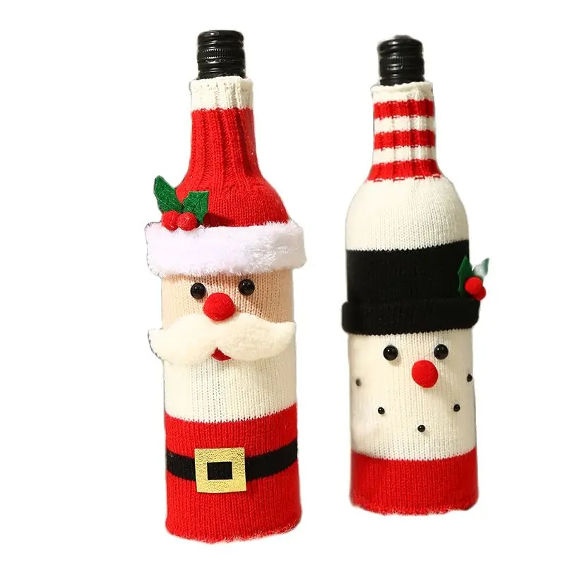 

Knitted Wine Bottle Cover Christmas Creative Gift Reusable Bottle Protective Case Table Ornaments Bar Hotel Restaurant Decor