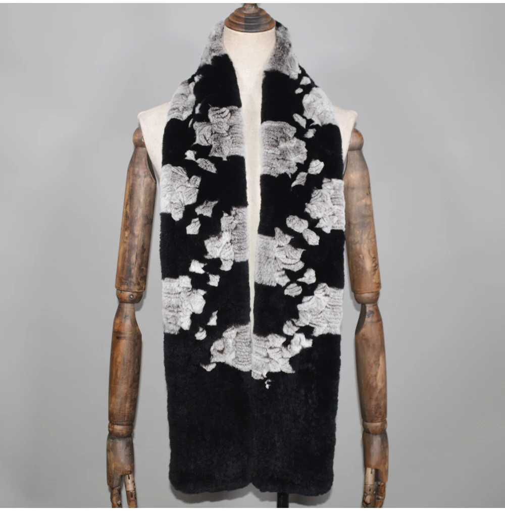 Winter Long Style Women Real Rex Rabbit Fur Scarf Rex Rabbit Fur Warm Soft Ring Scarfs High Quality Knit Rabbit Fur Scarves