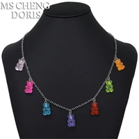 cute colorful resin gummy bear pendant necklace for women girl diy cartoon animal bear creative pendant jewelry gifts