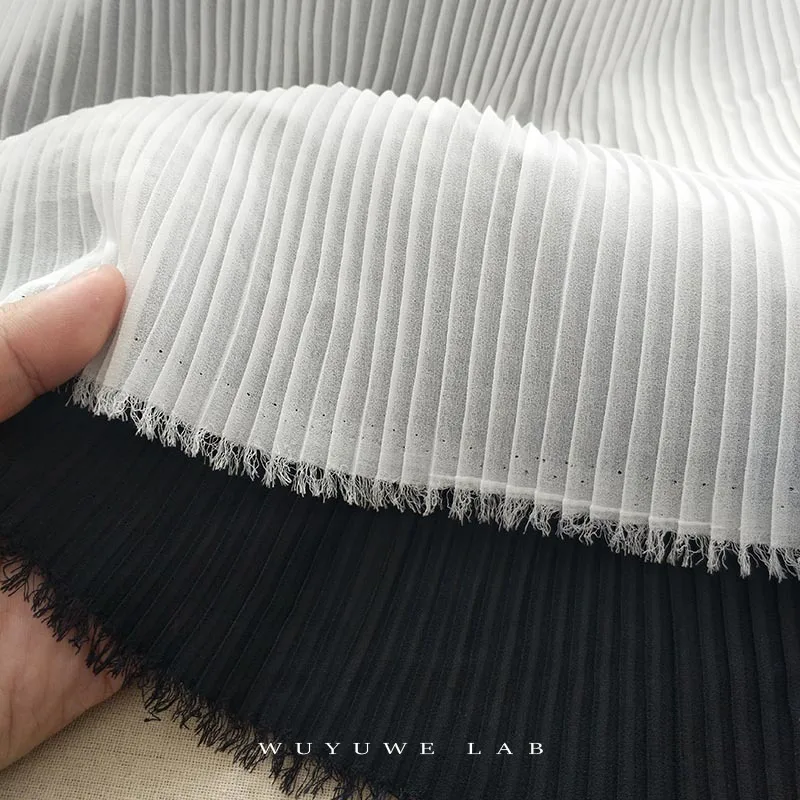 0.5Meter Black White Pleated Chiffon Organ Fold Lace Fabric Handmade Sewing DIY Dress Skirt Fabric Material Accessories 150CM