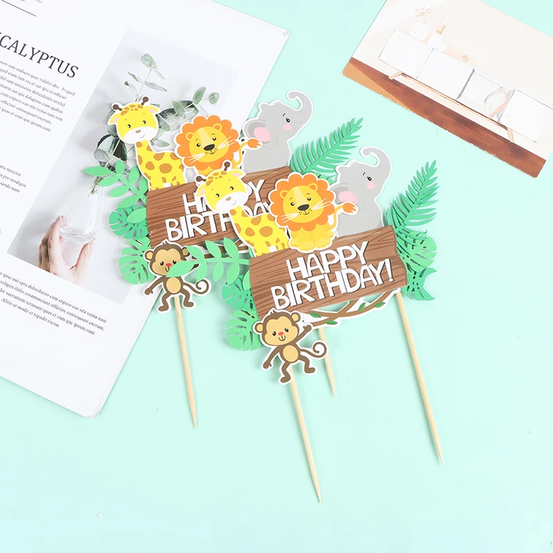 

Jungle Safari Cake Decor Forest Lion Giraffe Monkey Happy Birthday Party Decor