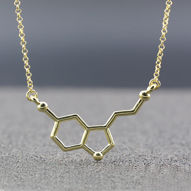 10 шт. Серебряный Цвет науки молекула серотонина кулон колье Happy хормон биологии