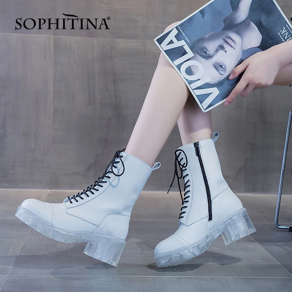 

Женские ботинки со стразами SOPHITINA, прозрачные сапоги до середины икры, на шнуровке, Корейская версия, NO178