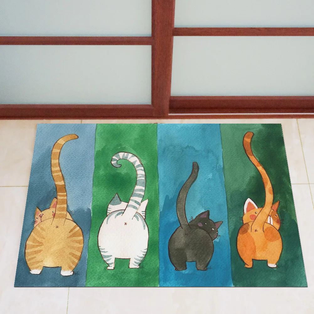

3D Printing Carpet Cartoon Cat Non-slip Household Living Room Carpet Office Floor Mat Entrance Door Bathroom Rug Doormat Decor