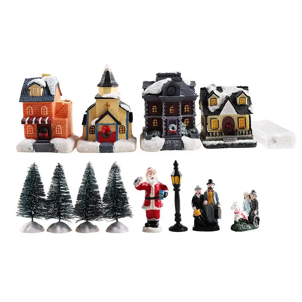 

2021 набор украшений в виде рождественской деревни, статуэтки из смолы, изысканный декор для комнаты, аксессуары для украшения стола на новый ...