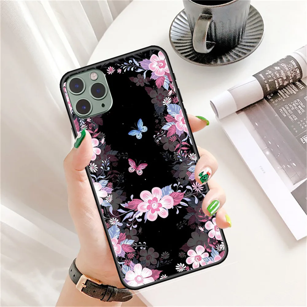 Чехол для Iphone11Pro 11 XS XR 8Plus 8 6s Se2 роскошный силиконовый мягкий черный чехол с
