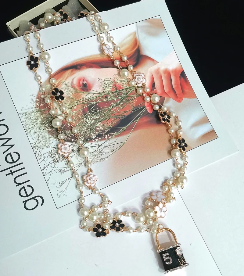 Женское длинное жемчужное ожерелье цепочка для свитера lunghe donna camelia многослойное