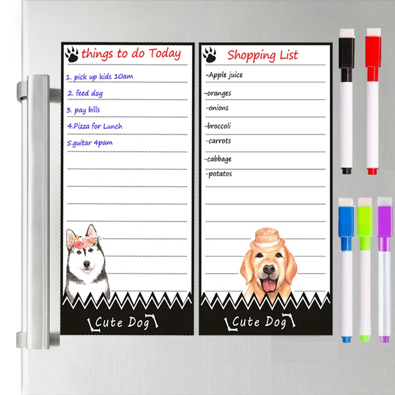 

Dry-erase Magnetic Message Board for Fridge Magnes Lovely Dog Cat Cartoon Magnets Magnetic Memo Pad Weekly Planner Grocery Sheet