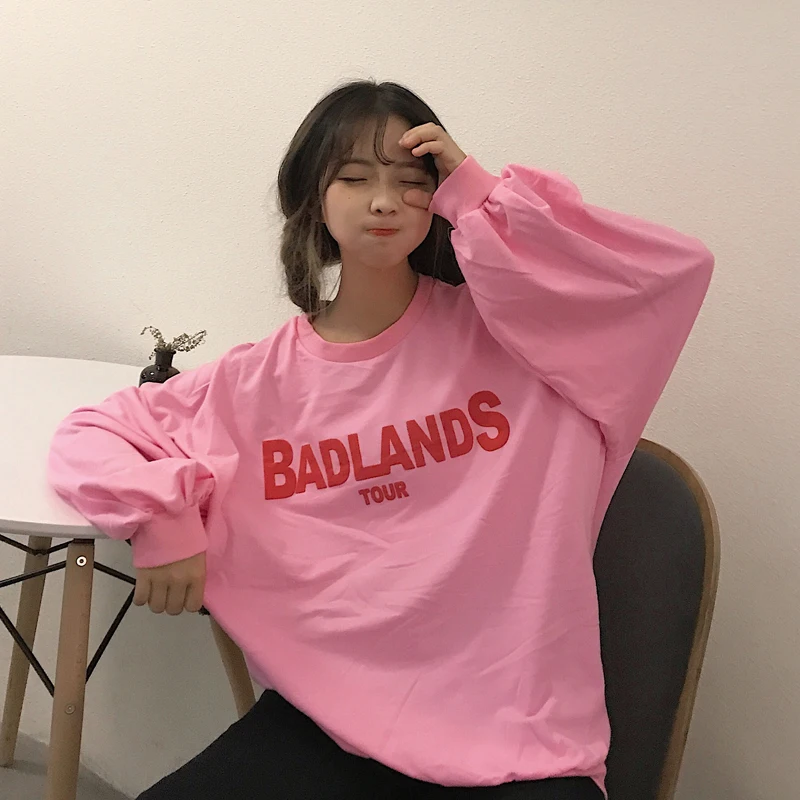 Женские толстовки Ulzzang BF Harajuku с принтом пуловер пышными рукавами и круглым