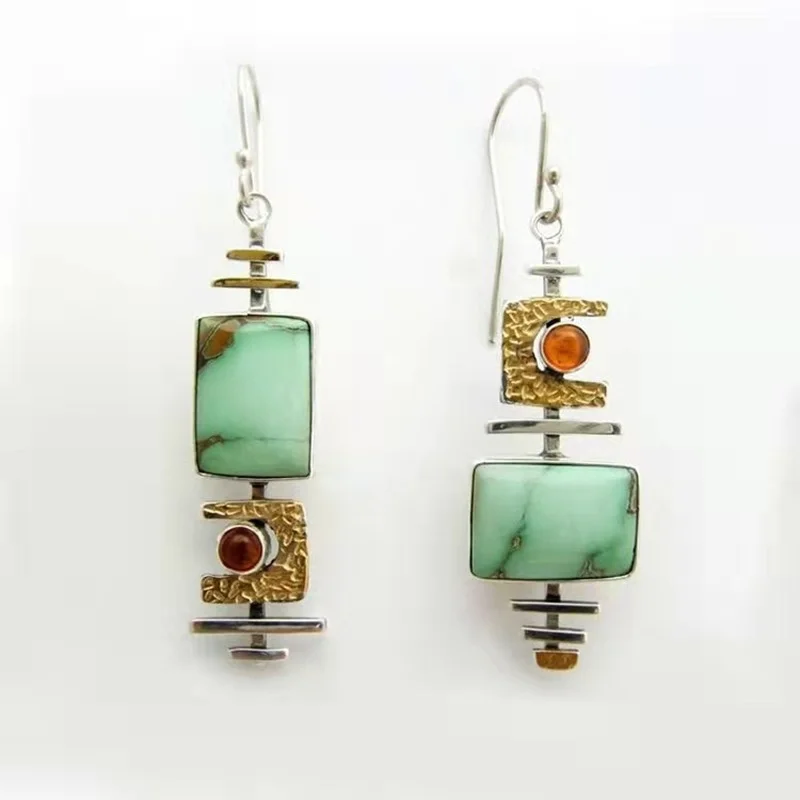 

2021 Trend Retro Creative Turquoise Color Separation Earrings Women's Earrings Brincos Feminino Gothic Bijouterie Female Cool