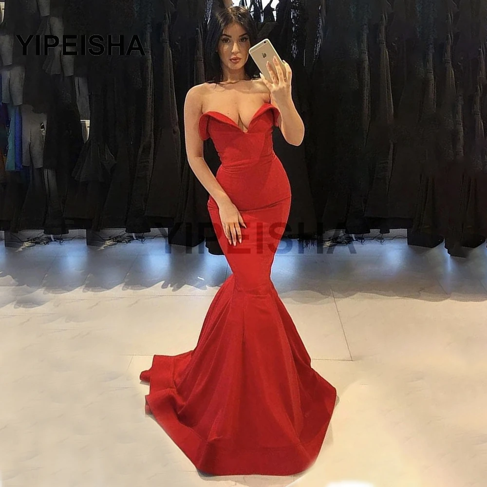

2021 Sexy Strapless Mermaid Evening Dress Backless Sleeveless Floor Length Sweep Train Prom Party Gown robe de soirée de mariage