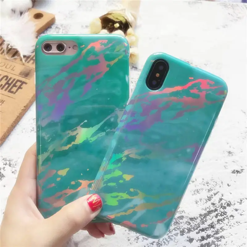 3D Печатный мраморный переливающийся голографический чехол для телефона iPhone X XS