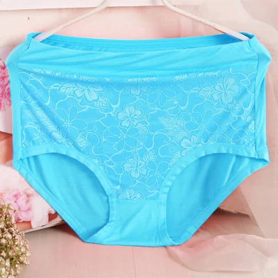 Light Blue Женские трусики размера плюс с высокой талией, нижнее белье для девушек, Модальные трусы большого размера, модные Хлопковые женские трусики большого размера с цветочным рисунком - Цвет: Light Blue