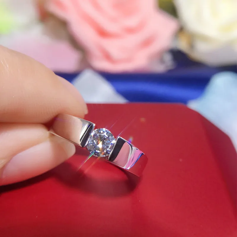 1ct карат круглая огранка NSCD камень мужские обручальные кольца S925 серебро мужское