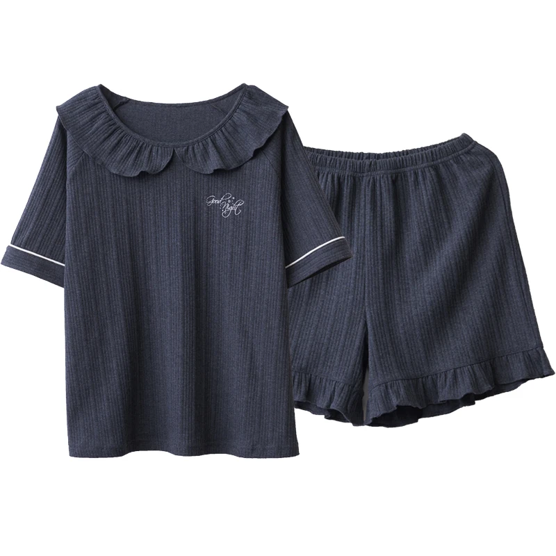 

Fashion Letter Couple Pajamas Set Summer Cotton Short Sleeve Men Nightwear Kawaii Ruffle Cartoon Women Sleepwear Casual Homewear