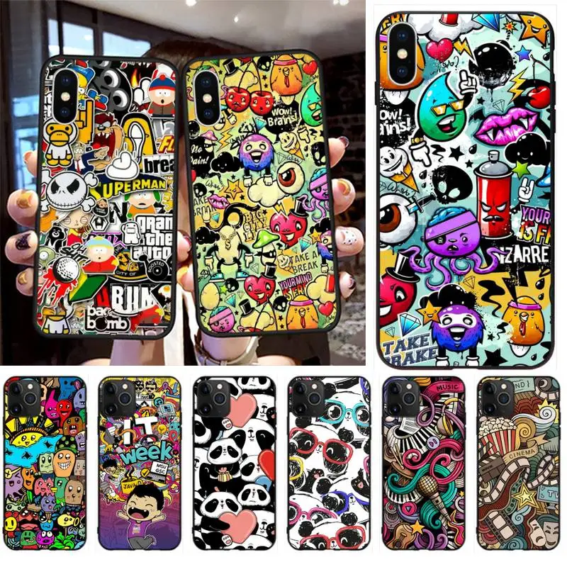 Чехол для телефона CUTEWANAN мягкий черный чехол с рисунком граффити iPhone 11 pro XS MAX 8 7 6 6S