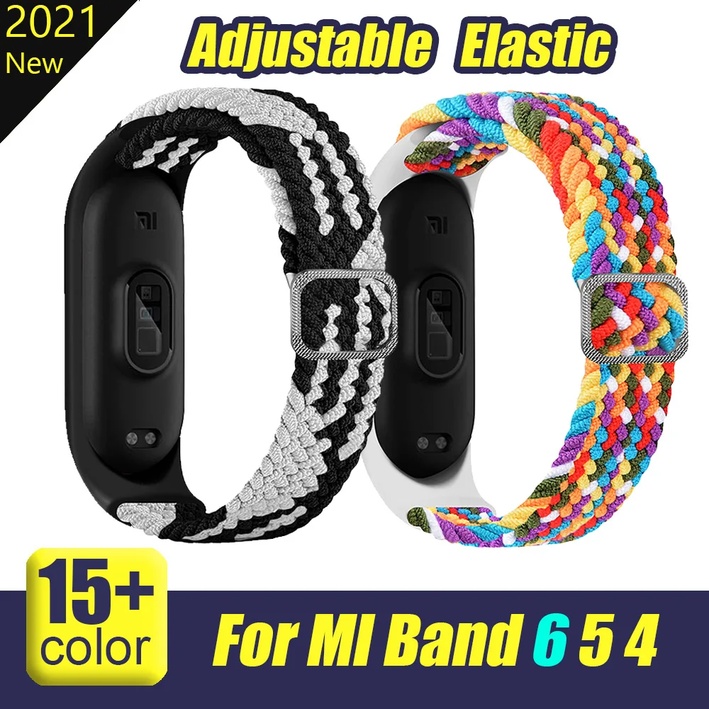 

2021 Summer Braided Solo Loop Strap For MI Band 6 5 Adjustable Elastic Bracelet For mi band 4 3 Smart Wristband Belt Accessories