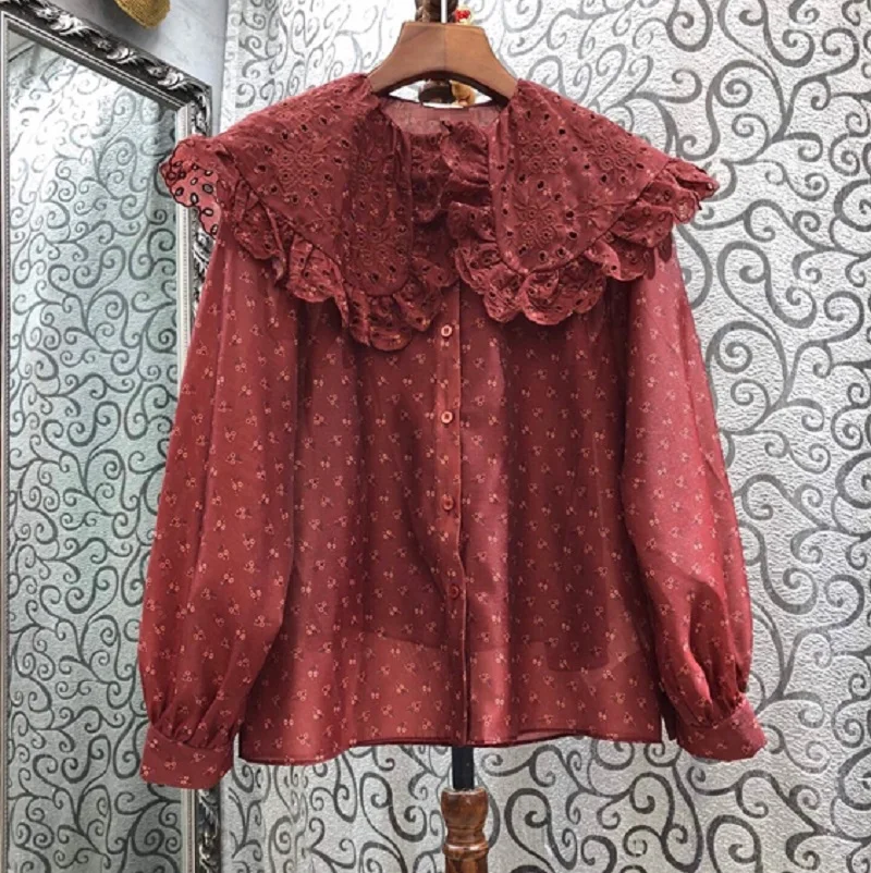 

Tops Fashion Cotton Blouses 2021 Spring Summer Shirt Woman Big Turn-down Collar Vintage Floral Print Casual Loose Shirt Blusa