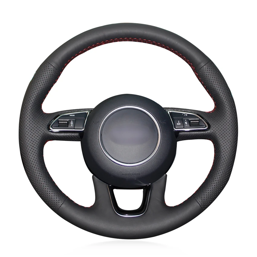 

Car Accessories Hand Sew Black Genuine Leather Car Steering Wheel Cover for Audi Q3 (8U) Q5 (8R) Q7 (4L) SQ5 (8R) 2013-2017