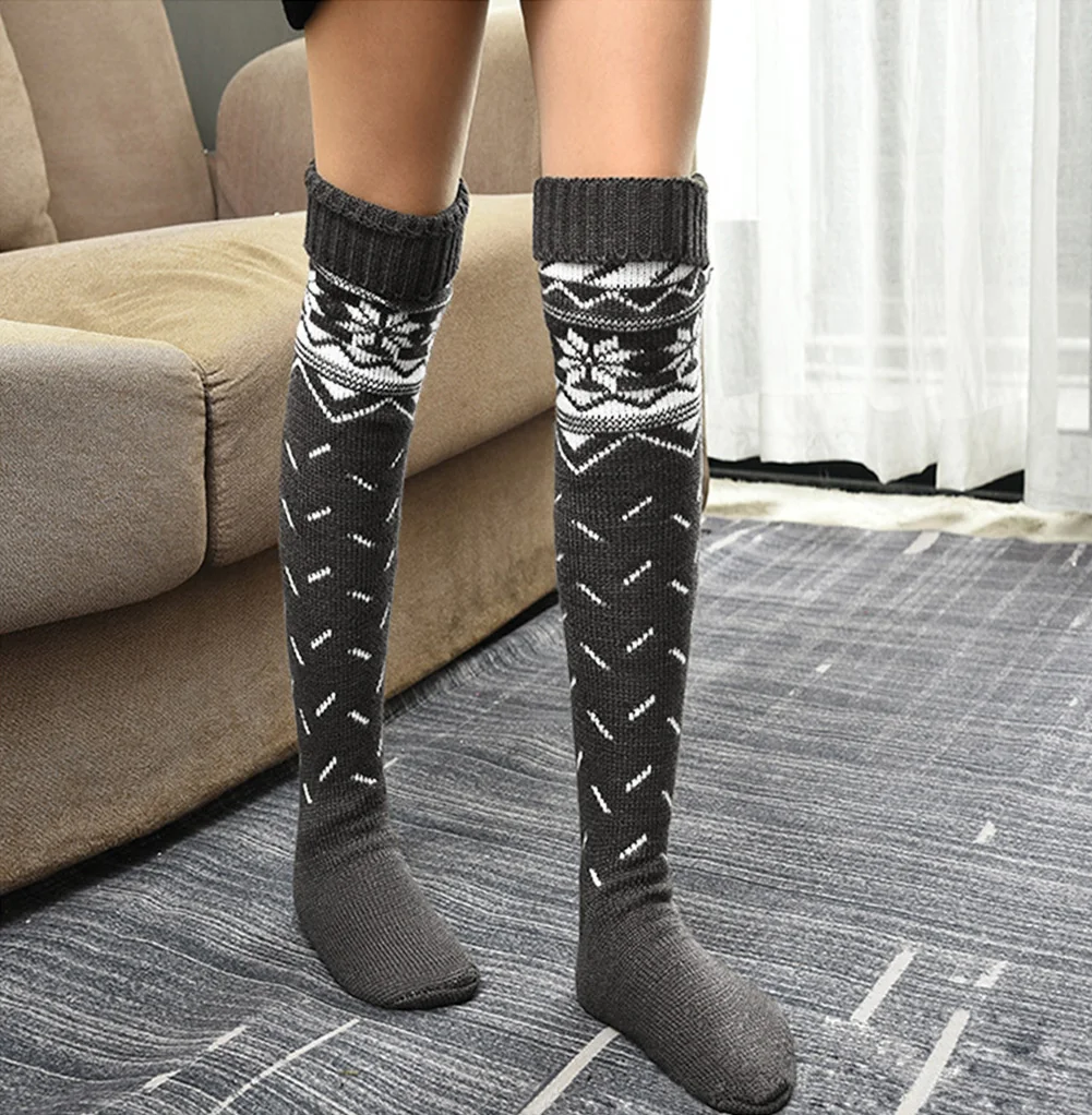 Милые осенние длинные чулки для девочек женские Рождественские теплые вязаные