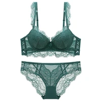 sexy bra and panties set padded cup good push up with hollow out flank breathable lingerie for women summer underwire 3 colours