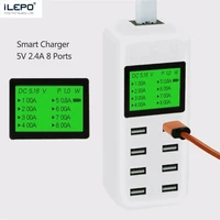 ilepo 8 ports smart usb fast charger 5v 2 4a for iphone ipad kindle samsung xiaomi poco cell phone charger socket with cable