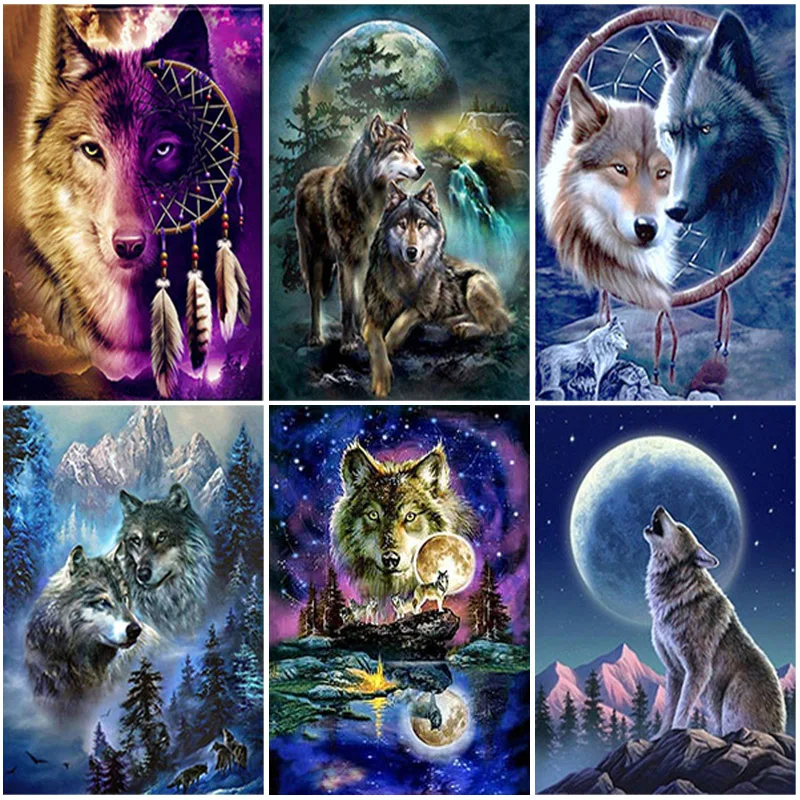 

DIY Wolf 5D Diamond Painting Full Square Drill Resin Paintings Animal Diamont Embroidery Cross Stitch Mosaic Home Decor Gift