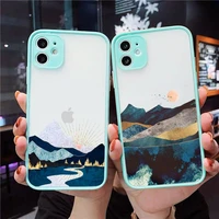 hand painted scenery phone case for iphone 12 11 mini pro xr xs max 7 8 plus x matte transparent blue back cover