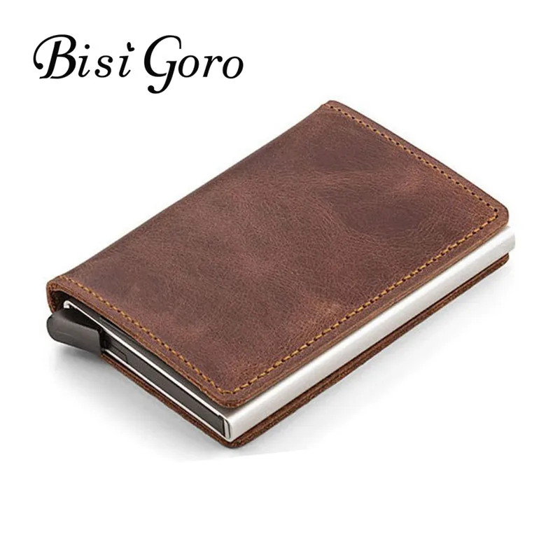 BISI GORO/2021 унисекс кредитница из натуральной кожи Винтаж кошелек Crazy Horse кожа Rfid