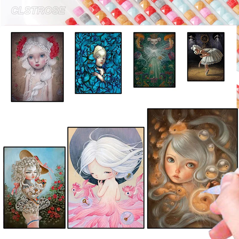 

Abstract Diamond Painting 5D Diy Weird Cute Fish Girl Home Decoration Whole Square & Round Embroidery Mosaic Cross Stitch Art