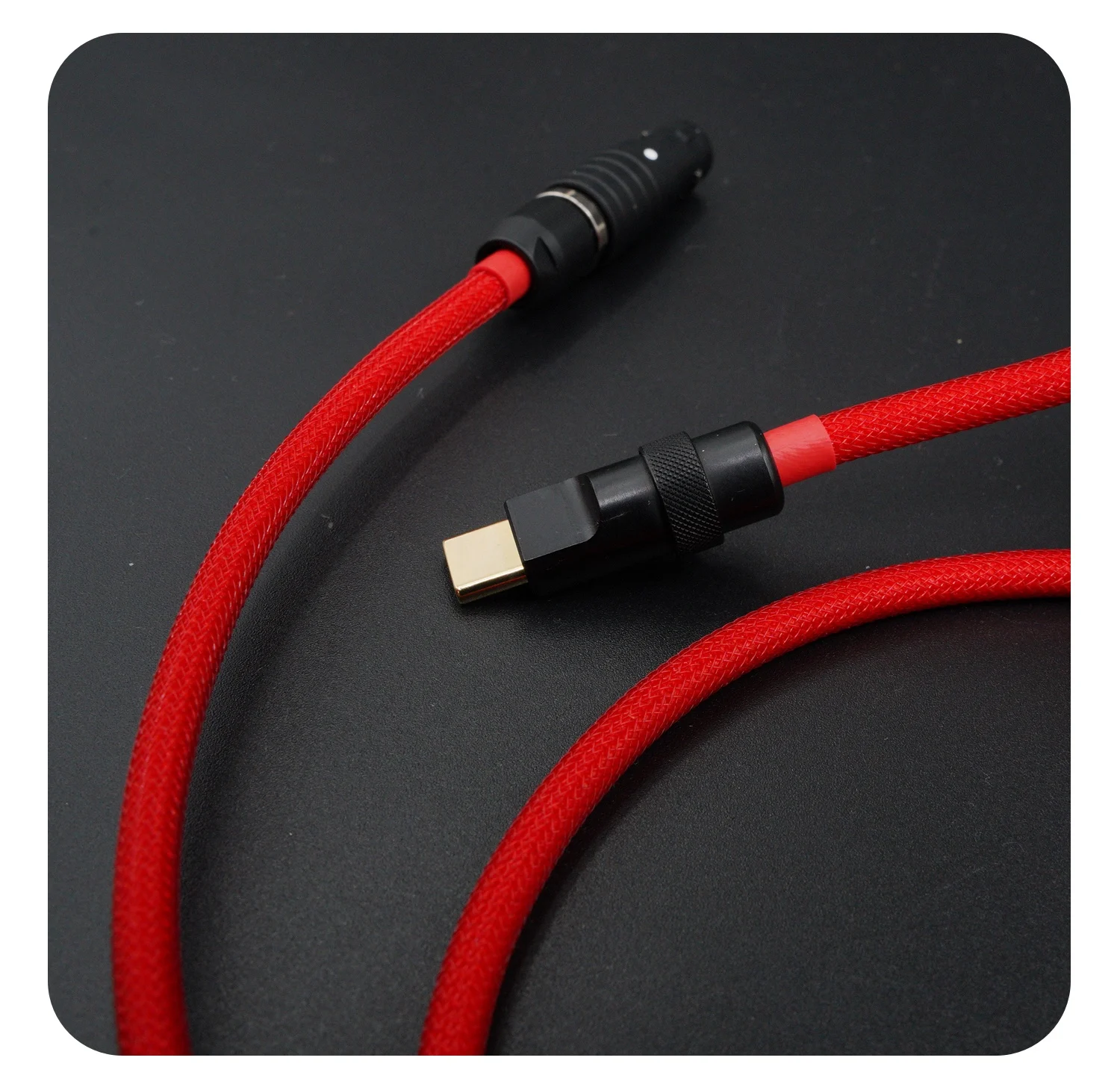 

GeekCable Hand-made Customized Keyboard and Data Cable Rear-mounted Aviation Plug Black Hardware Braided Red Nylon Type-C