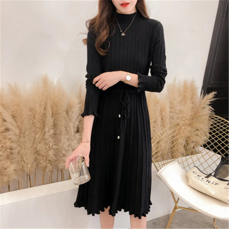 Весенне-осенний Женский вязаный свитер новый модный пояс женский платье