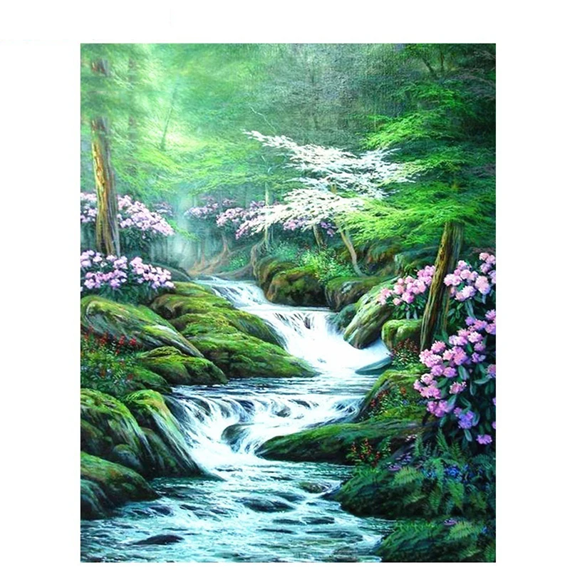 Картина Водопад лес полная круглая картина сделай сам алмазная 5D Вышивка
