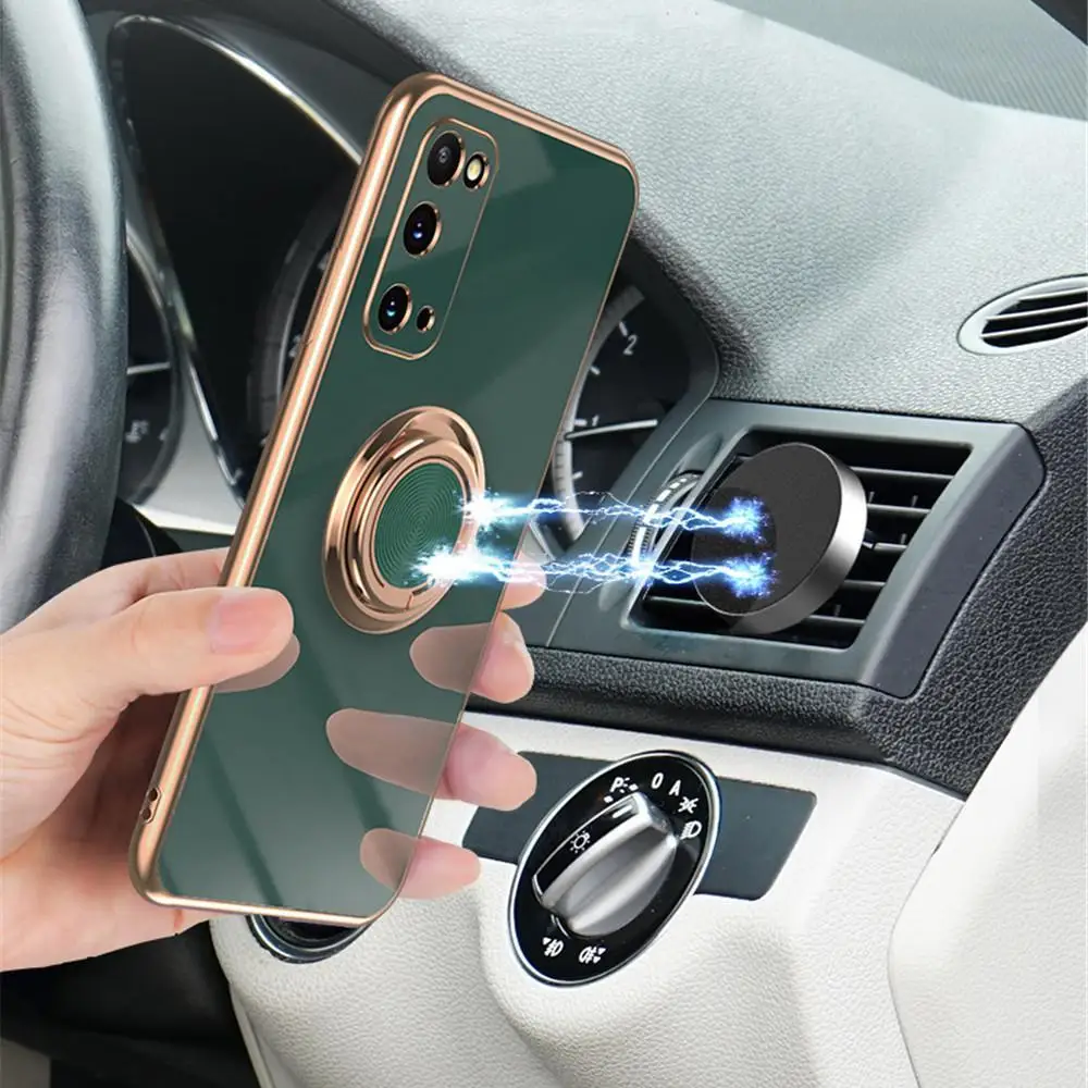 

Luxury Soft Silicone Case For Samsung Galaxy S21 S20 FE Plus Metal Ring Holder Cover For Samsung Note 10 20 Ultra Plating Stand