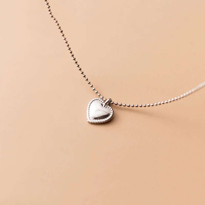

WOOZU Genuine 100% 925 Sterling Silver Beads Chain Love Heart Pendant Clavicle Necklace for Women Simple Fashion Korean Jewelry