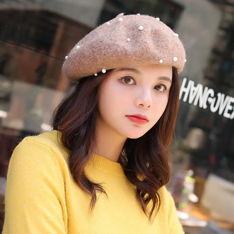 USPOP Berets women's hats wool beret female pearl decorated berets Warm winter hat caps | Аксессуары для одежды
