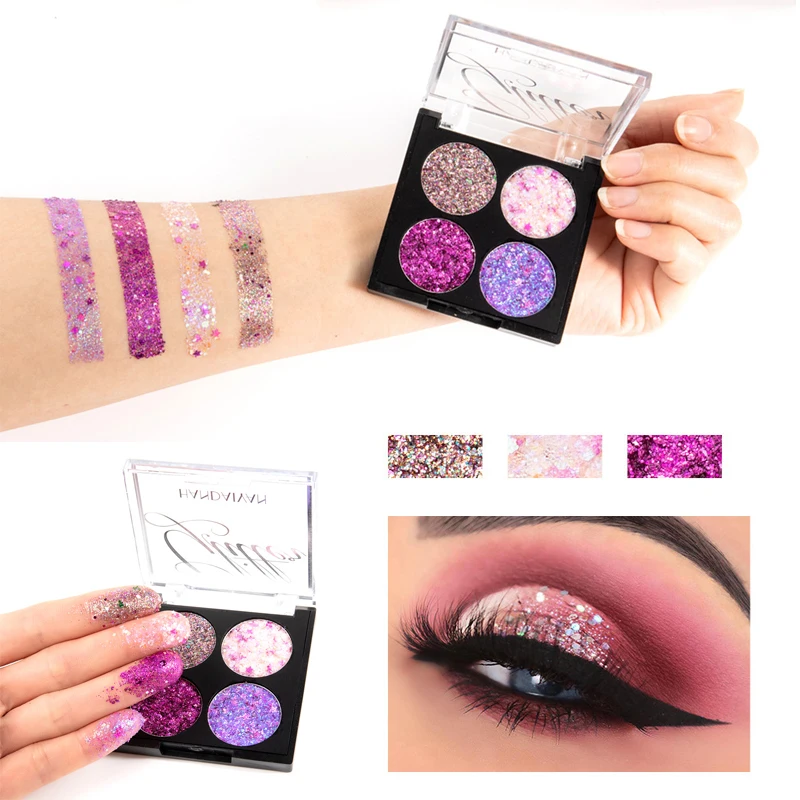 

Профессиональная Косметика, 4 цвета, макияж, блестящие тени для век, палитра теней для век, блестящий водонепроницаемый макияж, оптовая прод...