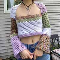 knit crop tops hit the color splice winter y2k aesthetic sexy womens turtleneck kawaii long sleeve womens sweater pullovers