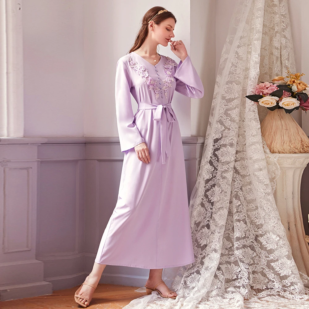 

Kaftan Dress V Neck Long Sleeve Maxi Dresses Autumn 2020 Abayas For Women Turkish Cothing Muslim Fashion Robe