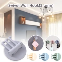 swivel wall hook with 3 foldable arms self adhesive coat hook bedroom kitchen bathroom bedroom strong hooks accessories