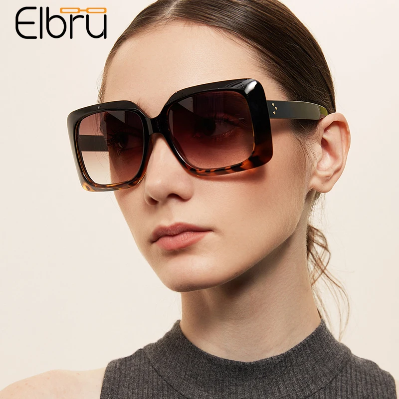 

Elbru Vintage Oversized Square Sunglasses Personality Versatile Sun Glasses Leopard-print Soft Spectacle Frames Unisex Sunshades