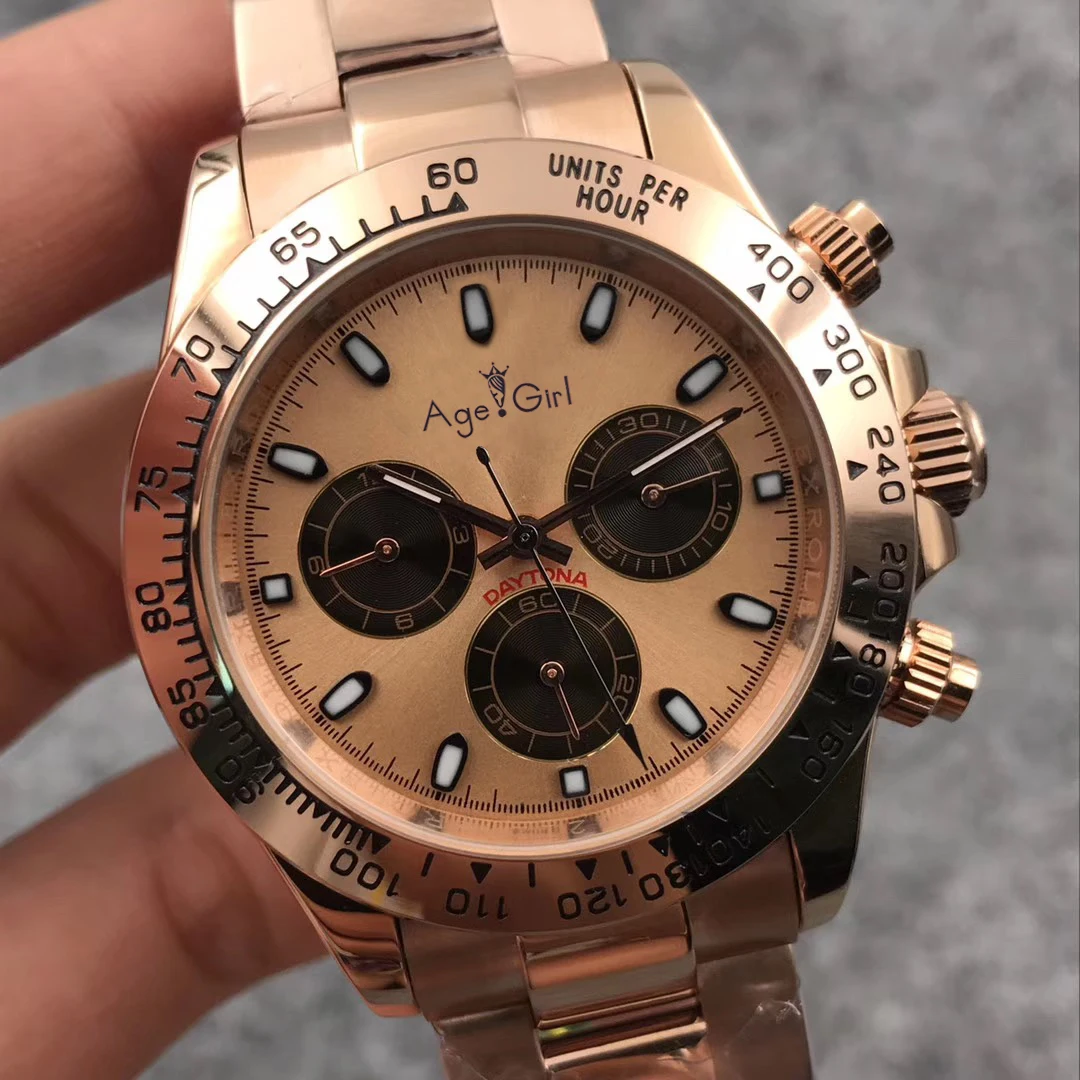 

Classic New Men Watch Automatic Mechanical Sport Sapphire Rose Gold Limited Stainless Steel Black Leather AAA+